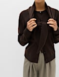 Air-Yarn Scarf Neck Button Through Cardigan
