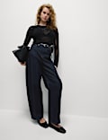 Cotton Blend Textured Crew Neck Jumper