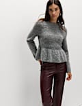 Crew Neck Peplum Jumper with Wool