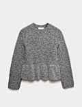 Crew Neck Peplum Jumper with Wool