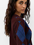 Air Yarn Argyle Relaxed Crew Neck Knitted Top