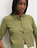 Air-Yarn Button Front Short Sleeve Cropped Cardigan
