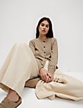 Air-Yarn Ribbed Crew Neck Cardigan