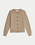Air-Yarn Ribbed Crew Neck Cardigan