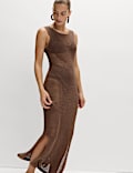 Cotton Blend Knitted Textured Midi Beach Dress