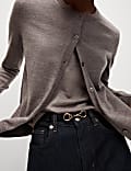 Pure Merino Wool Crew Neck Cardigan
