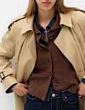 Ribbed Collared Button Through Knitted Jacket with Wool