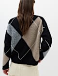 Argyle Crew Neck Relaxed Fit Jumper with Wool