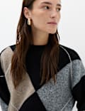 Argyle Crew Neck Relaxed Fit Jumper with Wool
