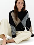 Argyle Crew Neck Relaxed Fit Jumper with Wool