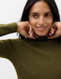 Funnel Neck Fitted Knitted Top With Wool