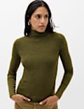 Funnel Neck Fitted Knitted Top With Wool