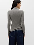 Funnel Neck Fitted Knitted Top With Wool