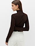 Funnel Neck Fitted Knitted Top With Wool