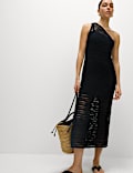 Cotton Rich Textured One Shoulder Midi Beach Dress