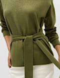 Tie Front Crew Neck Relaxed Jumper