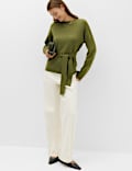 Tie Front Crew Neck Relaxed Jumper