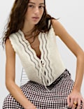 Cotton Rich Lace Detail Knitted Waistcoat