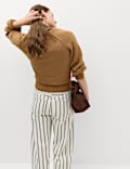 Crew Neck Button Detail Jumper with Wool