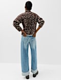 Cotton Blend Boucle Funnel Neck Knitted Jacket
