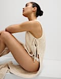 Cotton Rich Knitted Tie Detail Midi Beach Dress