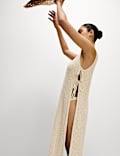 Cotton Rich Knitted Tie Detail Midi Beach Dress