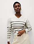 Air-Yarn Striped V-Neck Jumper