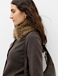 Air-Yarn Collared Faux Fur Trim Knitted Jacket
