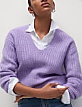 Cloud-Yarn Ribbed V-Neck Split Hem Jumper