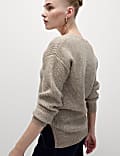Cloud-Yarn Ribbed V-Neck Split Hem Jumper