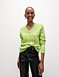Cloud-yarn Cable Knit V-Neck Jumper