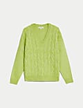 Cloud-yarn Cable Knit V-Neck Jumper
