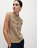 Cloud-Yarn Pocket Crew Neck Knitted Waistcoat