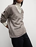 Cloud-Yarn V-Neck Pocket Detail Jumper