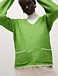 Cloud-Yarn V-Neck Pocket Detail Jumper