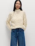 Cold-Yarn Textured Funnel Neck Relaxed Jumper
