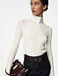 Ribbed Roll Neck Fitted Jumper