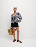 Bluse mit hohem Baumwollanteil, Vichy-Karos und Bindedetail vorne