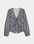 Bluse mit hohem Baumwollanteil, Vichy-Karos und Bindedetail vorne