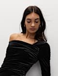 Velvet Asymmetric Neck One Shoulder Top