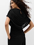 Mesh Draped Crew Neck Top