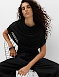 Mesh Draped Crew Neck Top