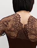 Pure Cotton Lace Insert V-Neck Top