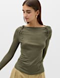 Tie Shoulder Long Sleeve Top With Wool