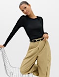 Tie Shoulder Long Sleeve Top With Wool