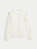 Chemisier 100 % coton à manches blousonnées et encolure à volant
