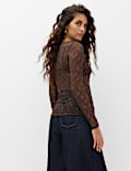 Sparkly Lace Slash Neck Regular Fit Top