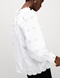 Pure Cotton Broderie Frill Detail Blouse