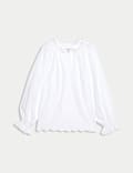 Pure Cotton Broderie Frill Detail Blouse