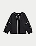 Blouse met V-hals en borduursel van zuiver katoen